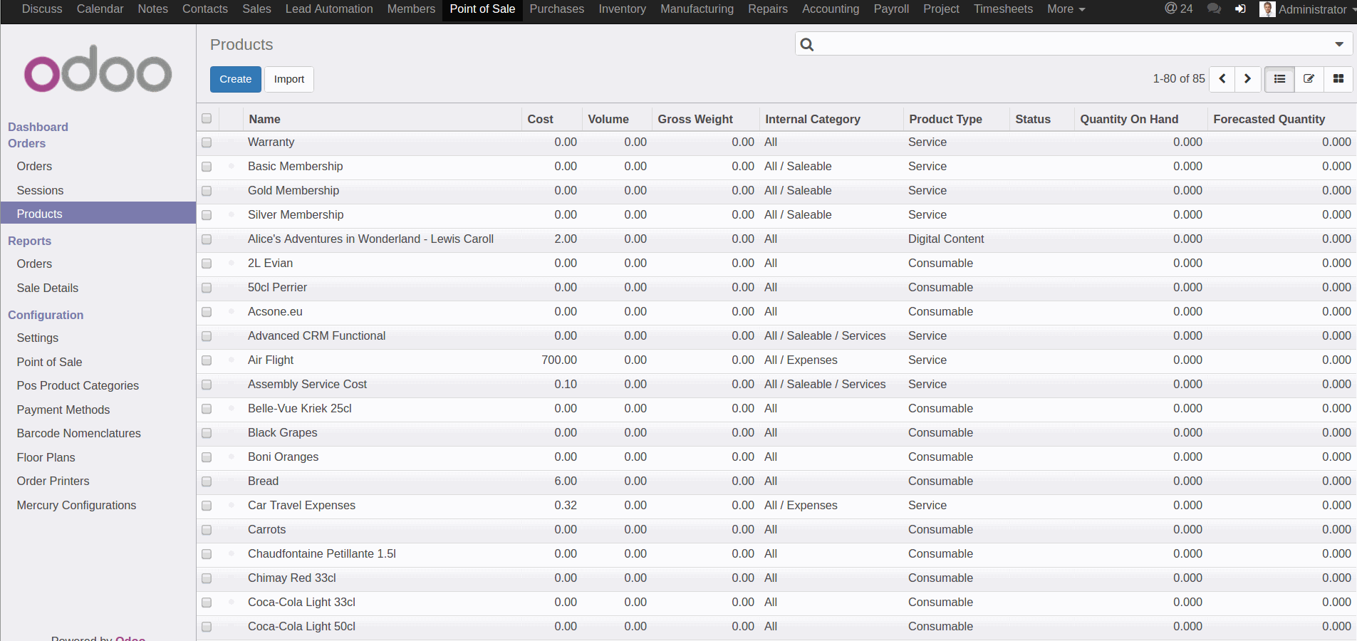 product range in odoo